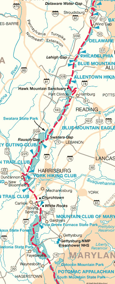 Map of the Appalachian Trail in PA