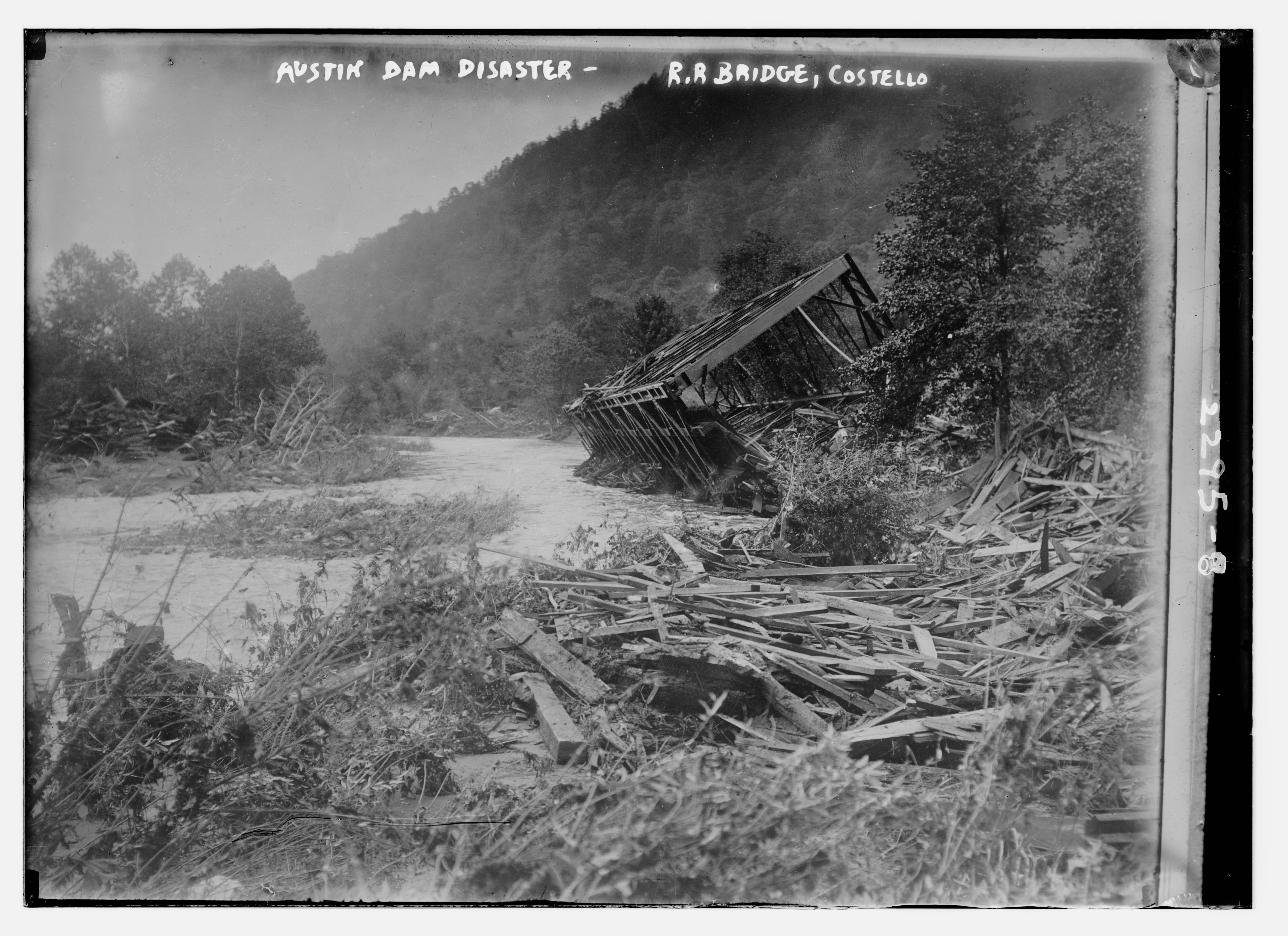 Wreckage of the railroad bridge at Costello