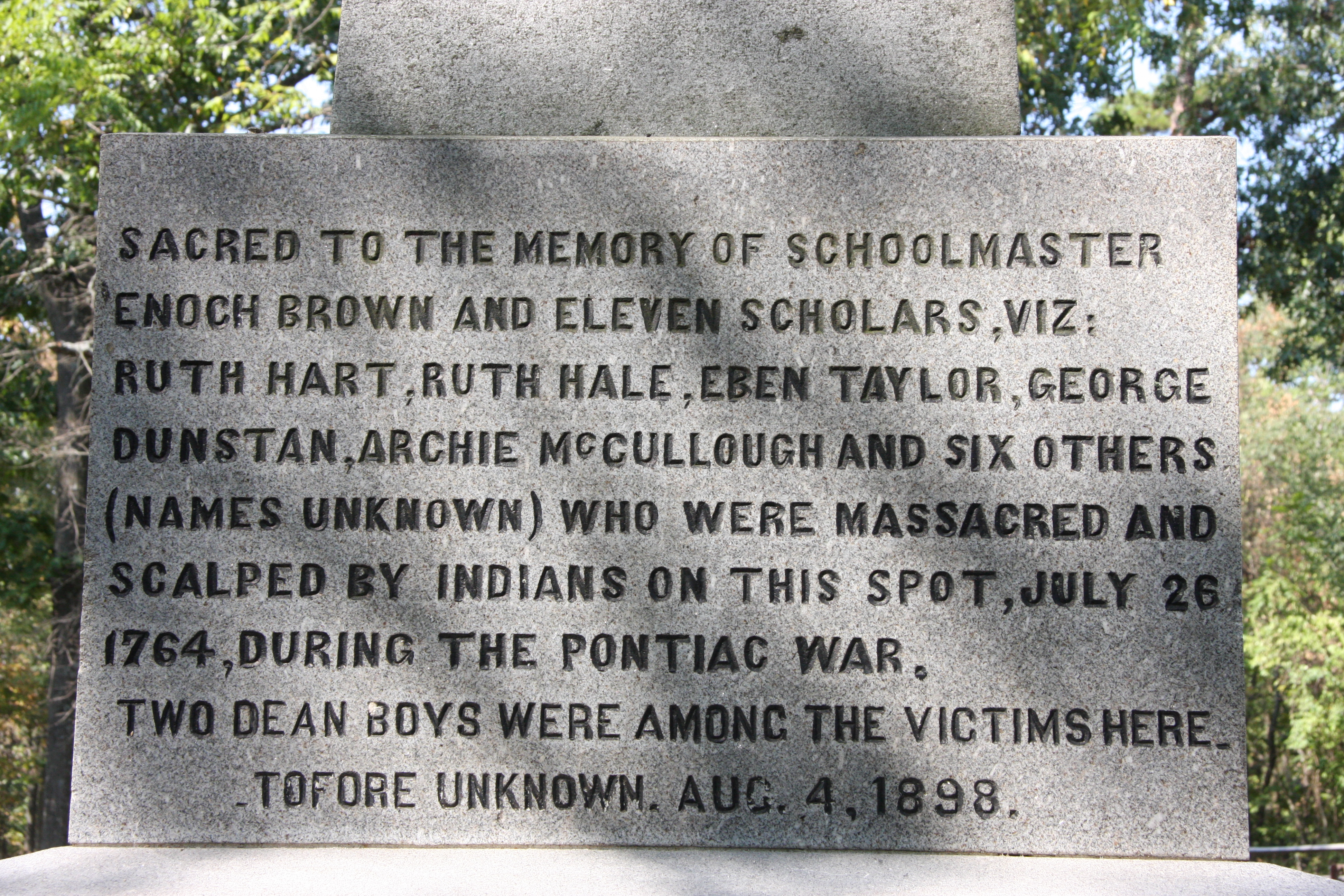 Enoch Brown Monument - East Side Inscription