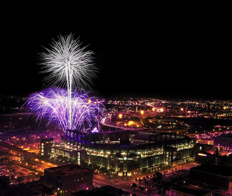 Fireworks over Coors Field in Denver