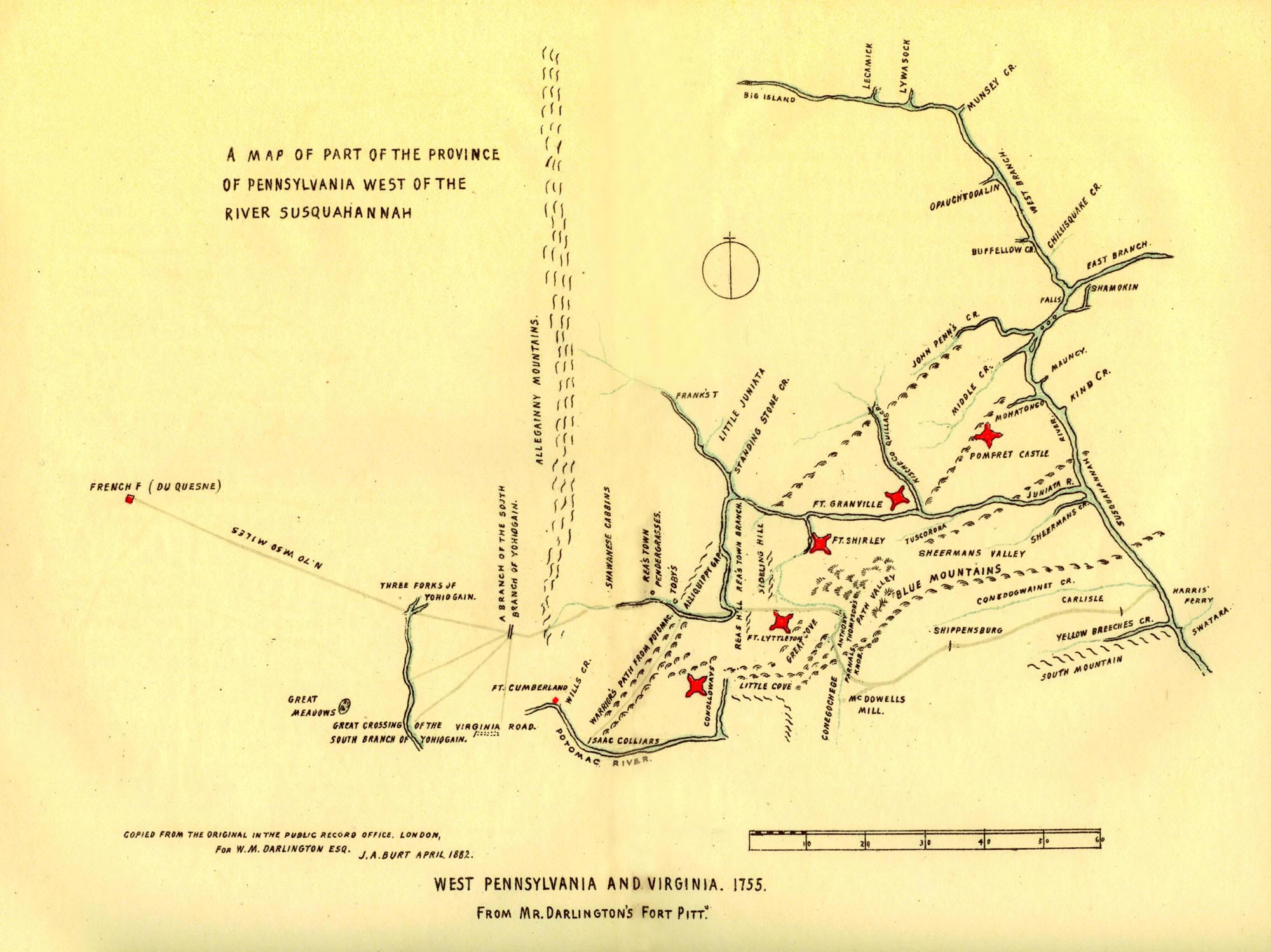 Map of Forts Involved with the Battle of Kittanning