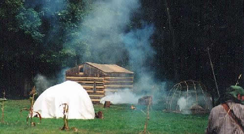 Captain Jacobs' cabin burns in a re-enactment