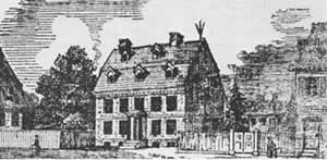 Woodcut of Franklin's House with Lightning Rod