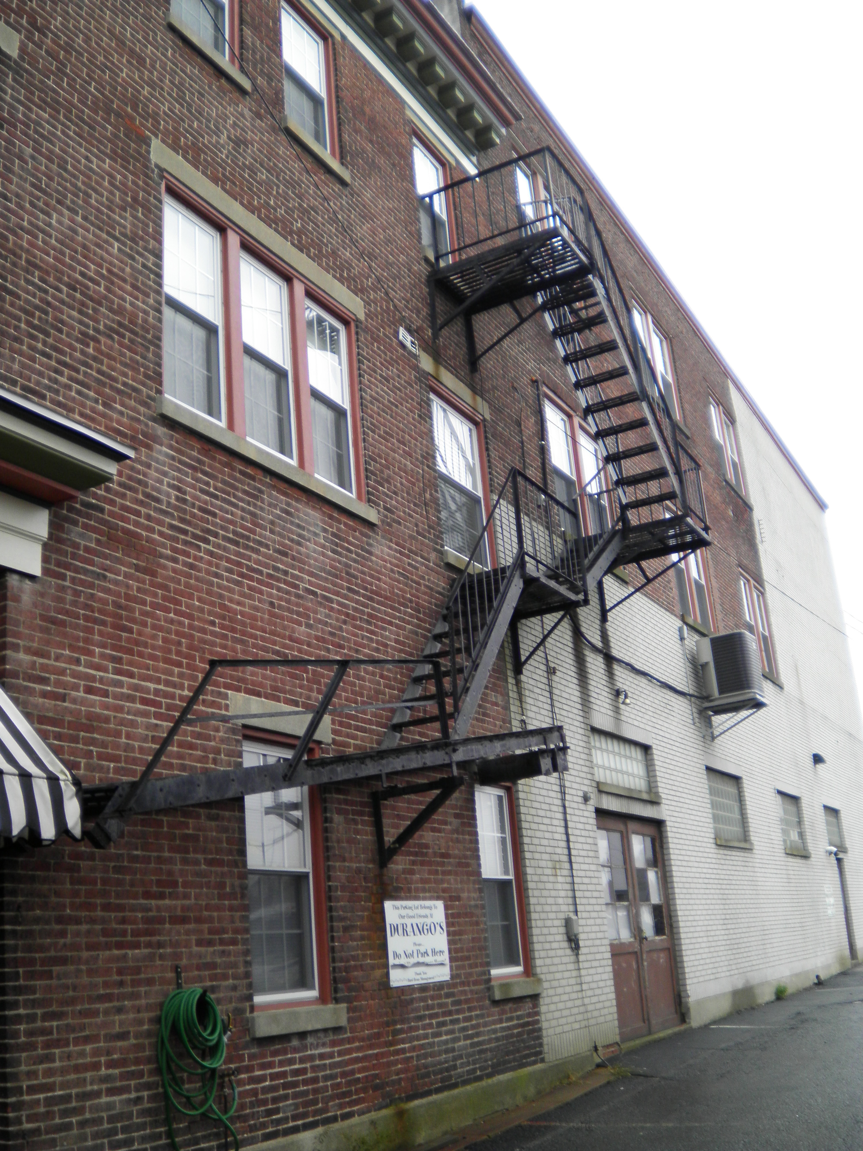 Fire escape on the building where the Rhoads Opera House was