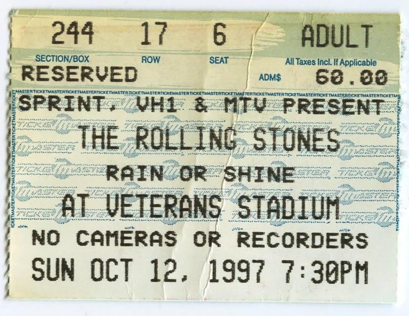 Ticket for a Rolling Stones concert at the Vet