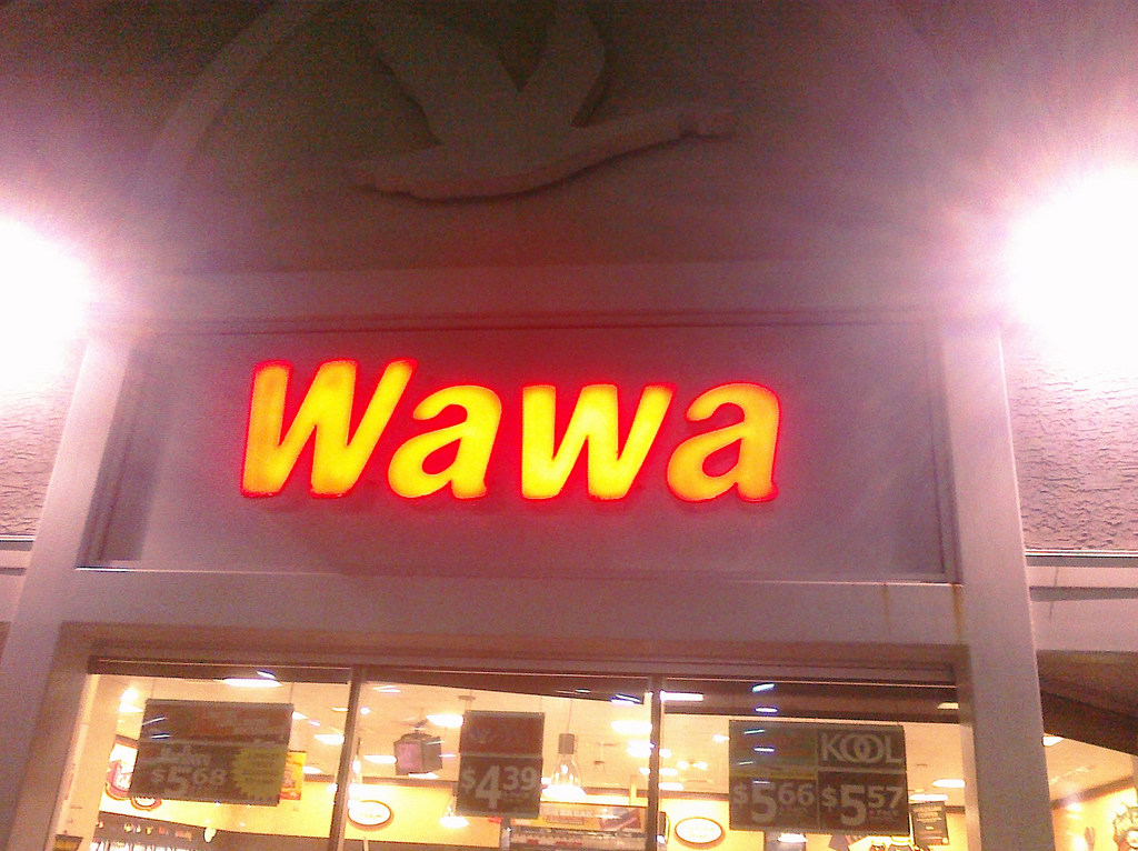 Outside a Wawa store at night
