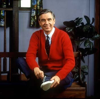 Mister Rogers changes his shoes