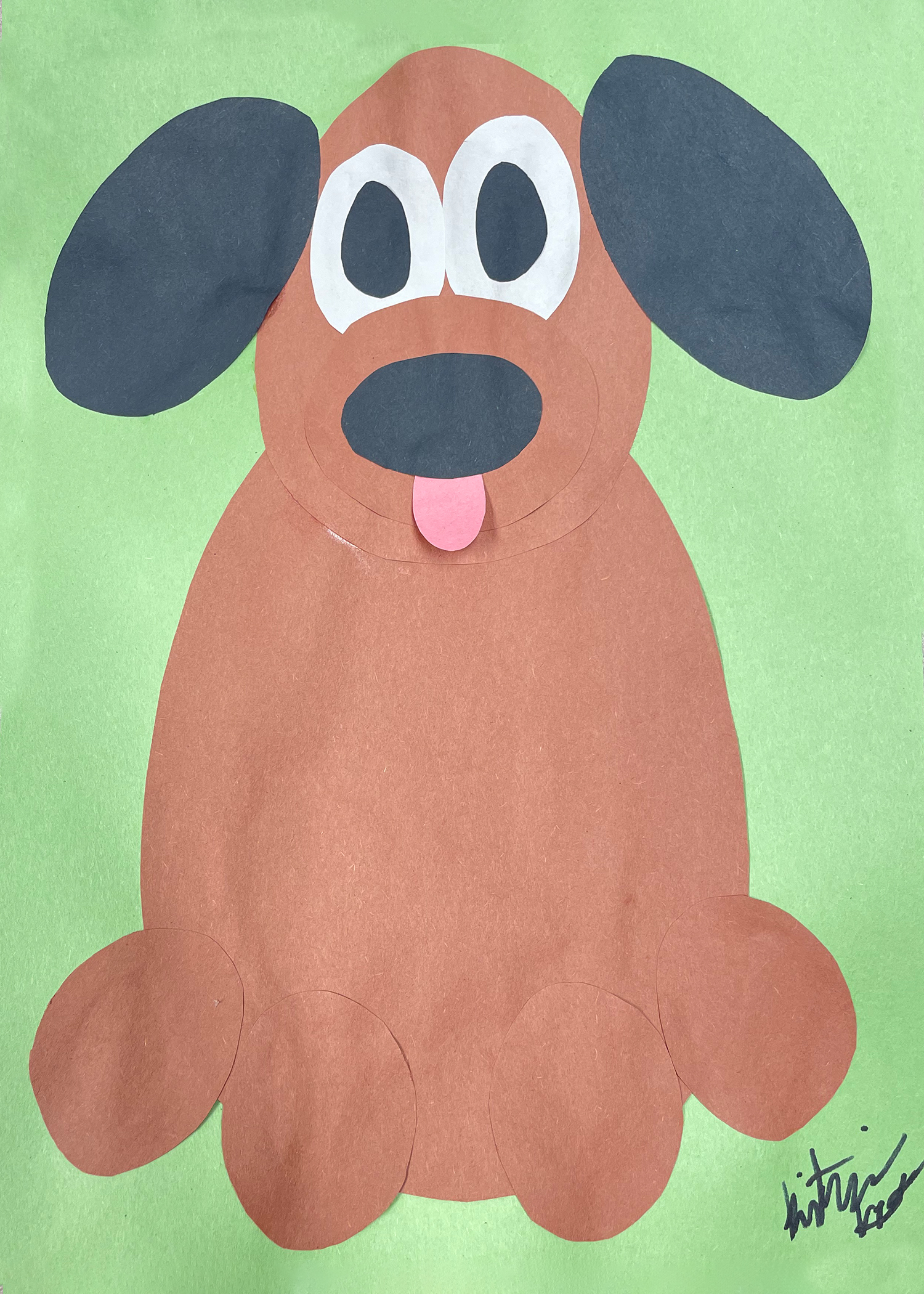 image of dog made with construction paper ovals