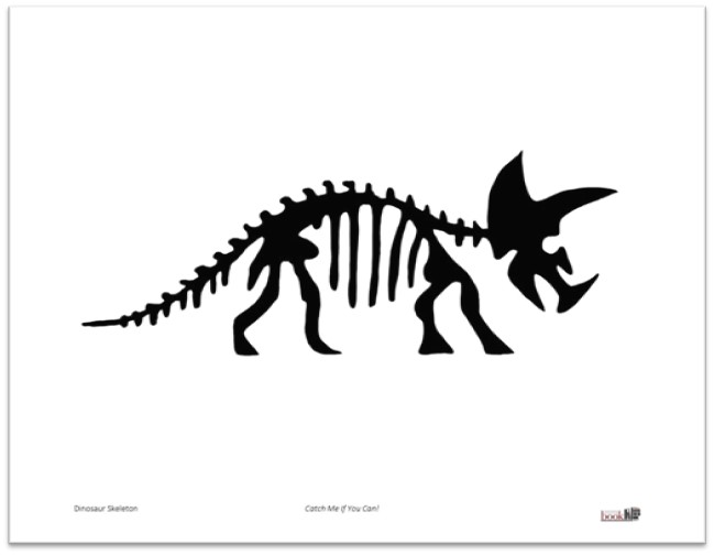black outline of basic triceratops skeleton, hyperlinked below to pdf to print