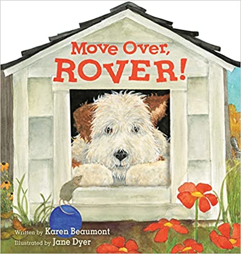 Cover image of Move Over Rover, white dog in doghouse with mouse peering in