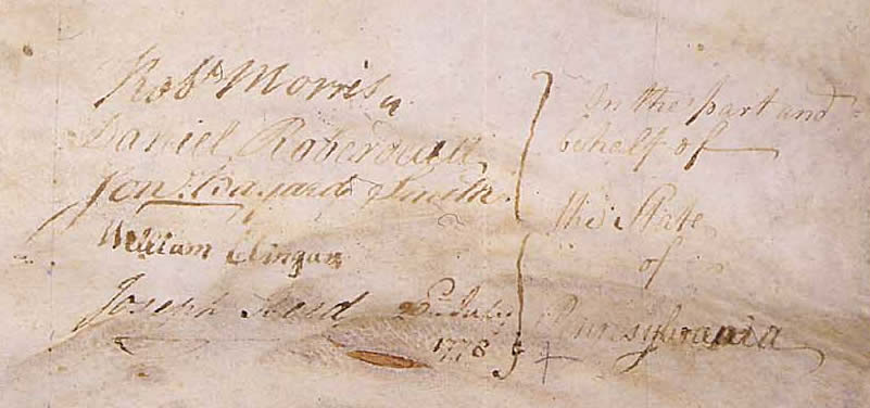 Close up of Pennsylvania's signers of the Articles