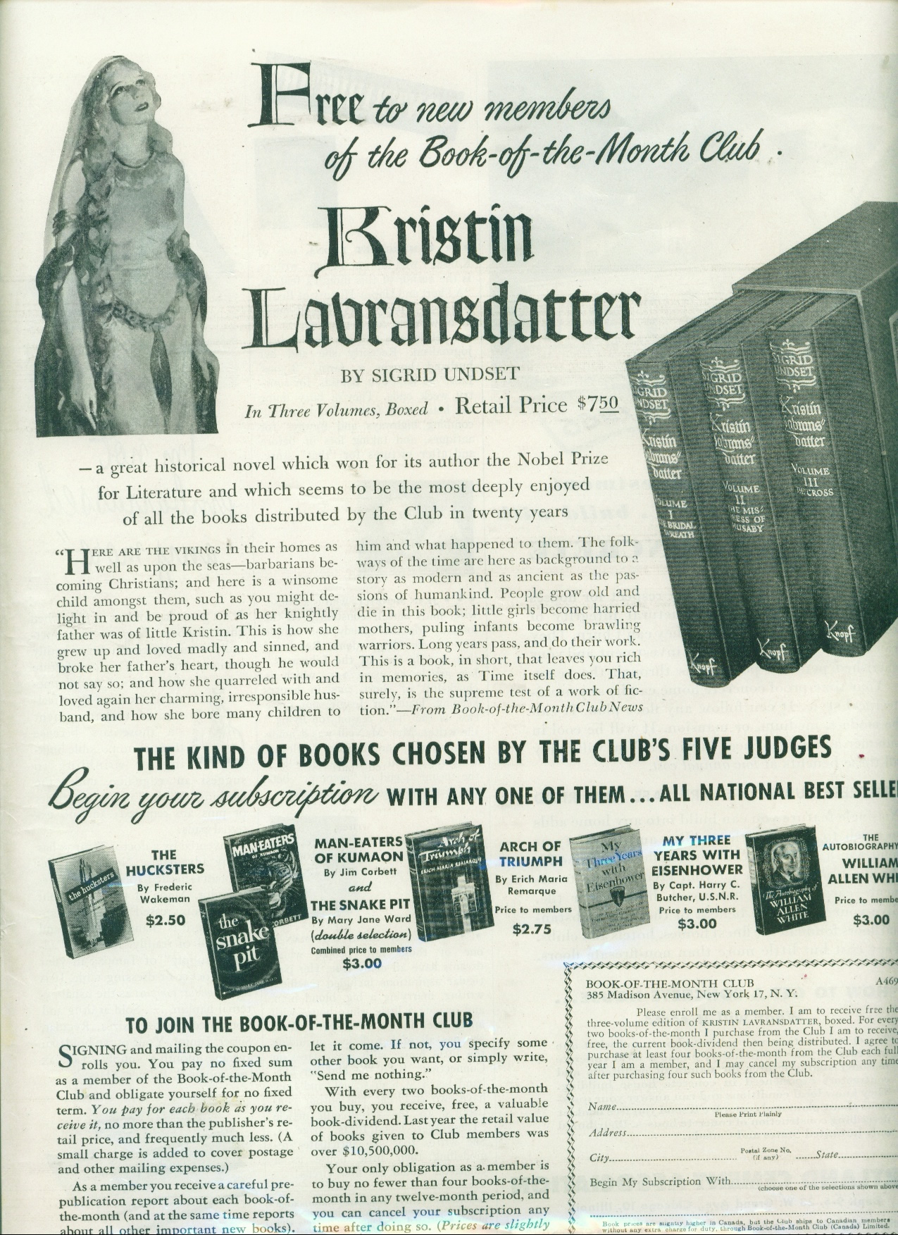 BOMC Ad for Kristin Lavransdatter