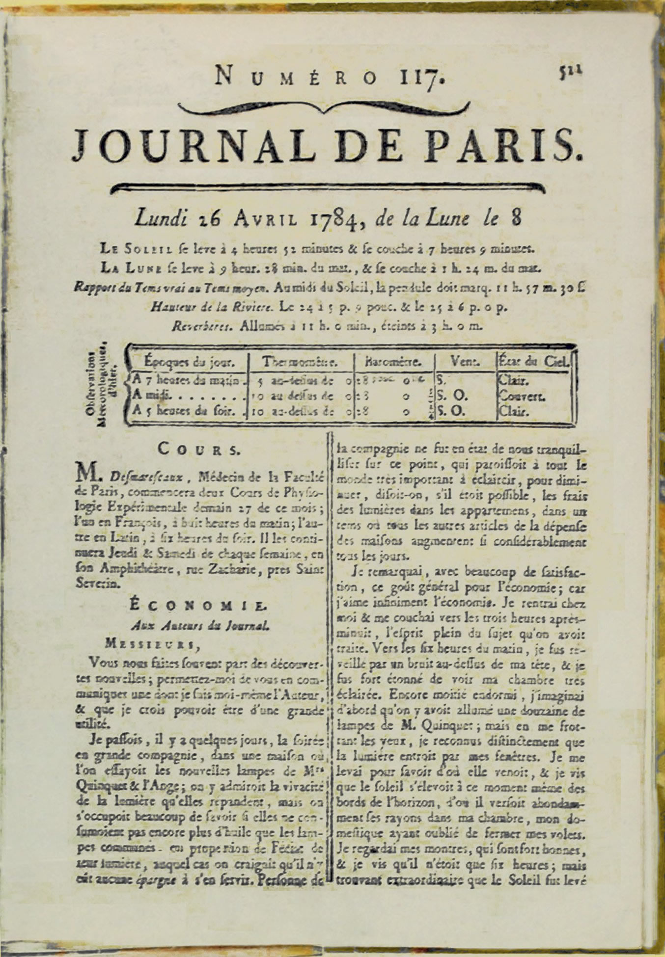 Journal de Paris, 16 April 1784