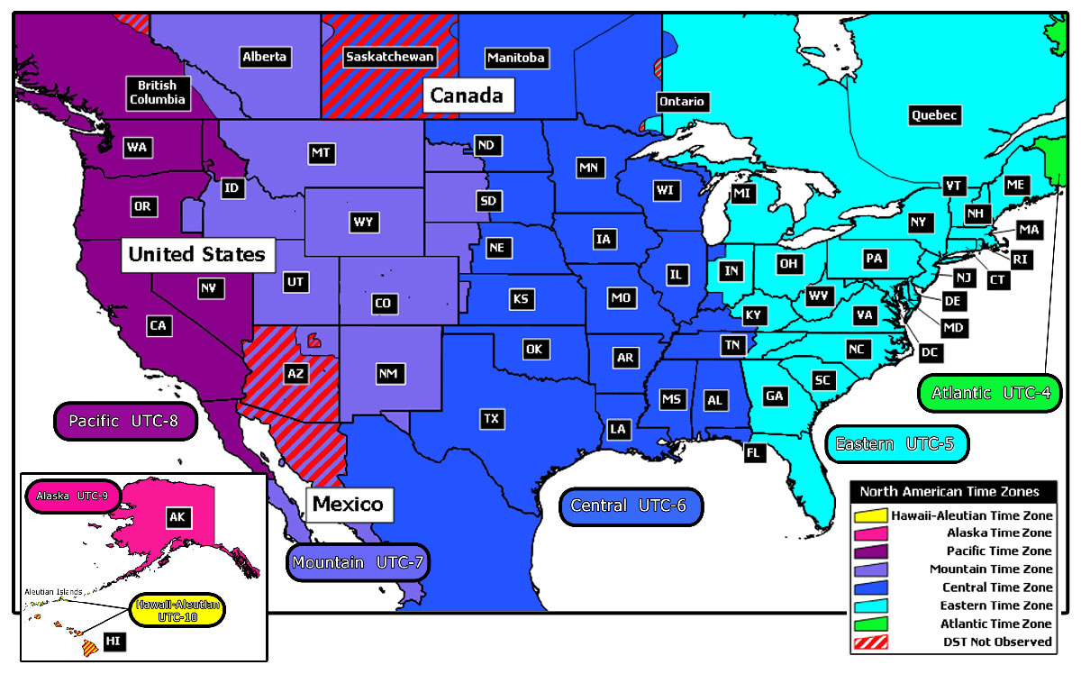 Map of United States' Time Zones