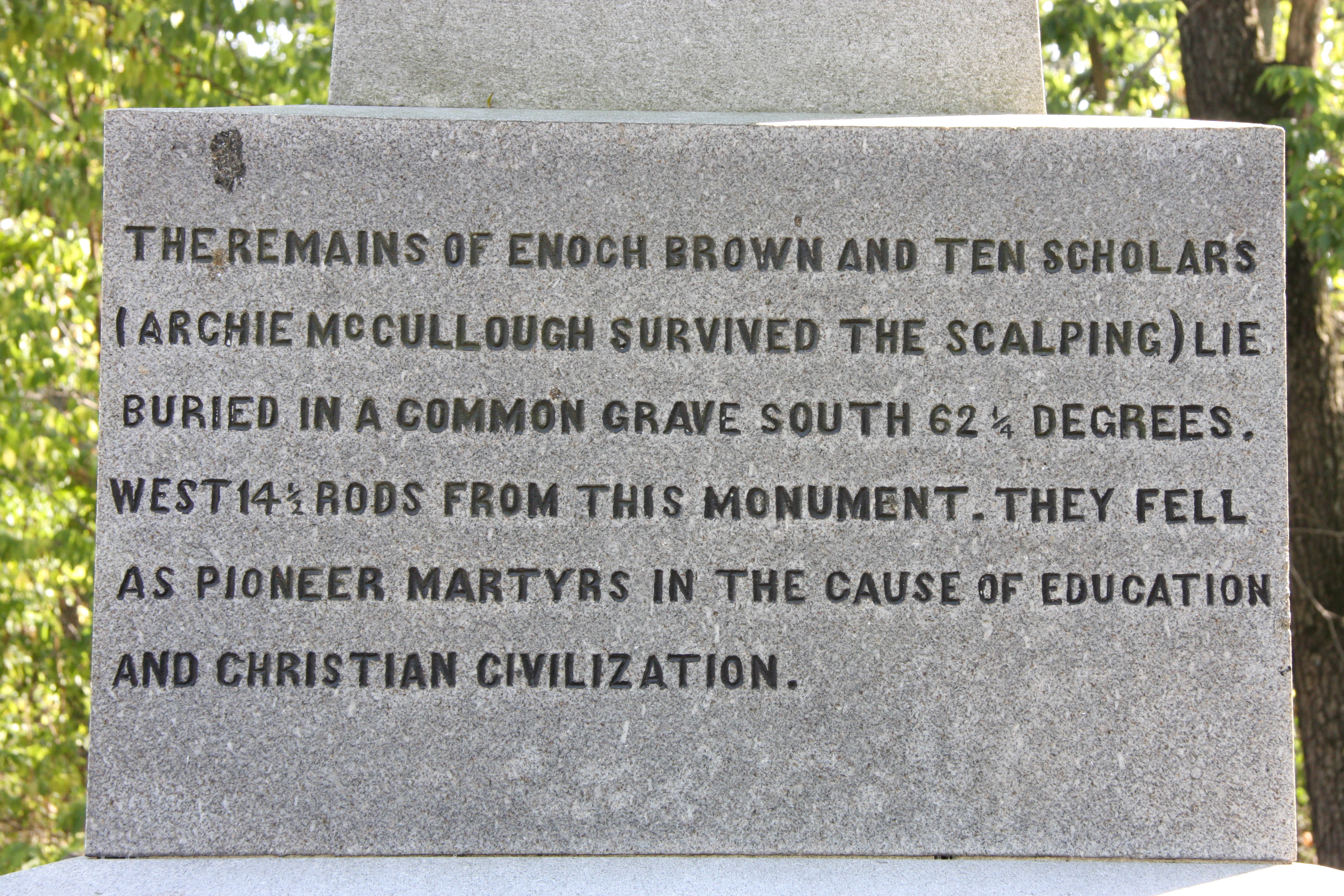 Enoch Brown Monument - West Side Inscription