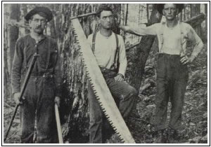 Three Lumbermen Pose with Saws