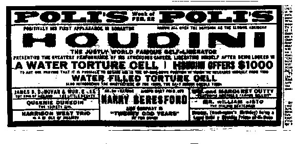Houdini Ad to play at Poli's in Scranton