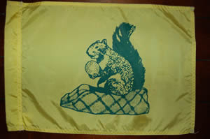 Oakmont's Squirrel Logo on a course flag