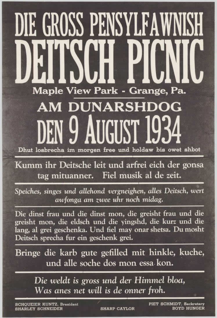 Poster for the 1934 PA Dutch Picnic