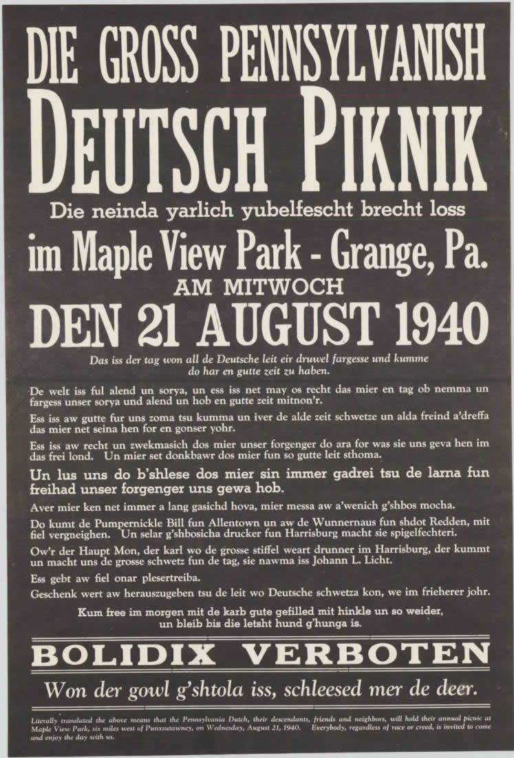 Poster for the 1940 PA Dutch Picnic