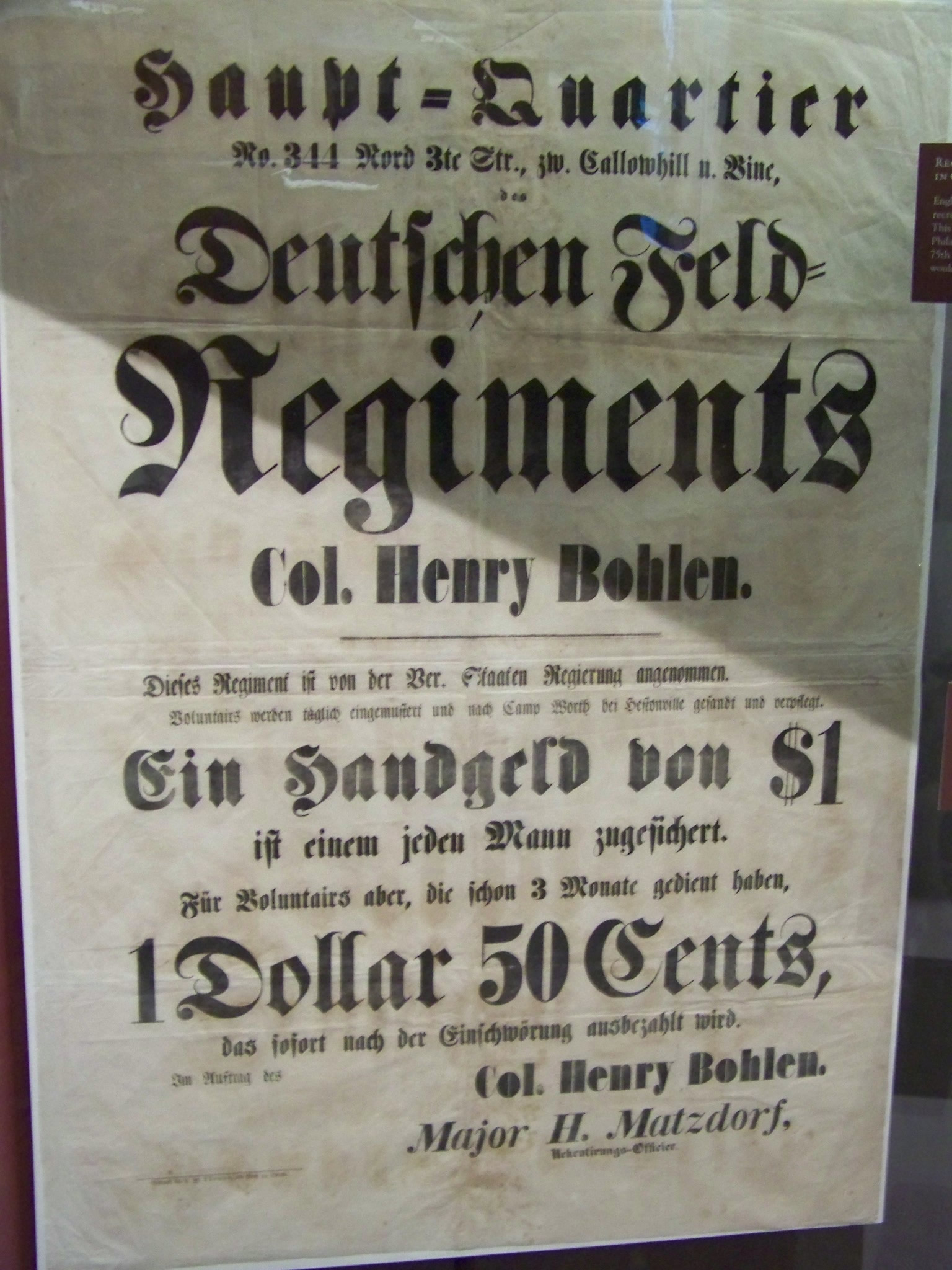 Recruiting Poster for Pennsylvania Germans in the Civil War