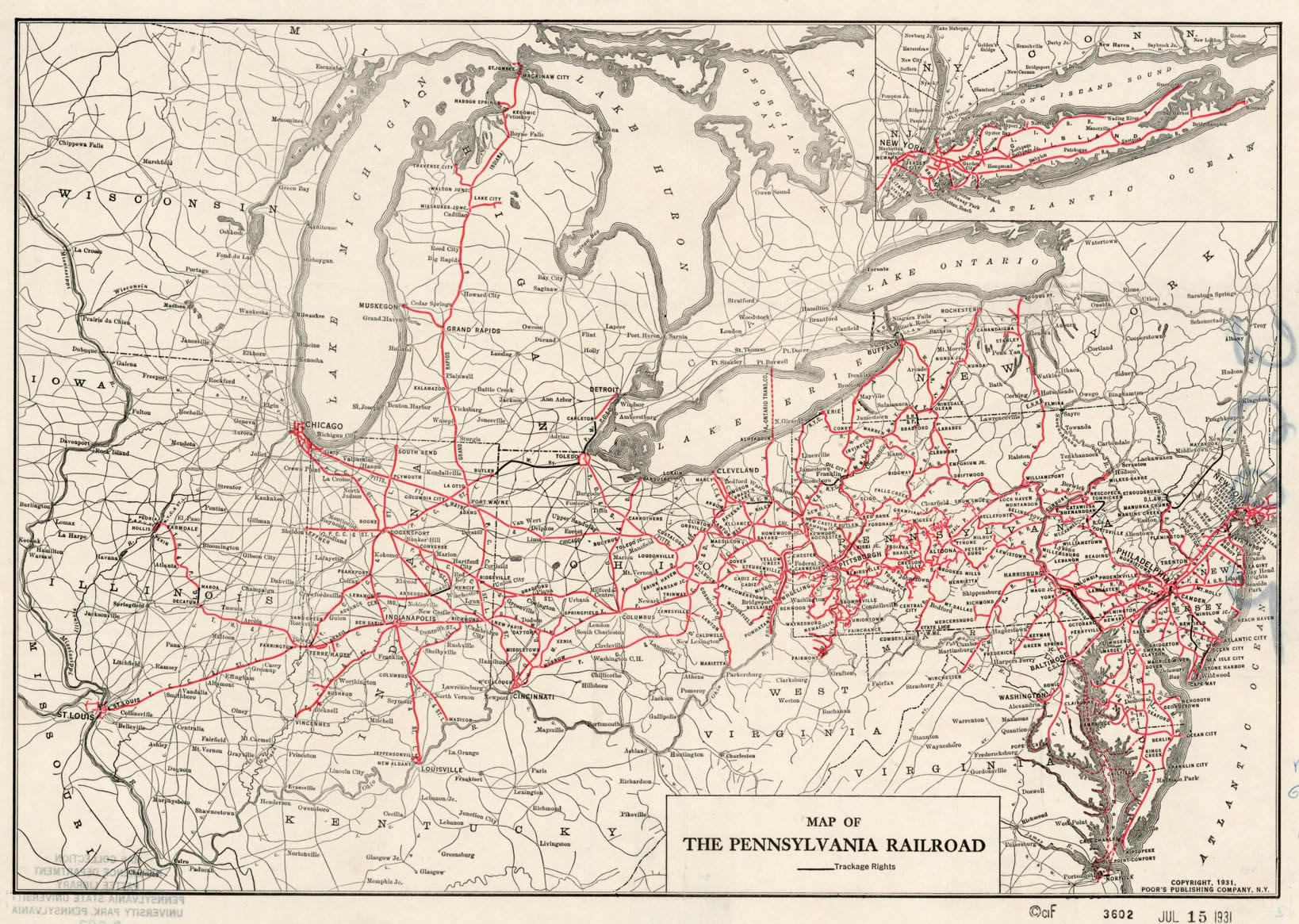 PA Railroad route map of 1931