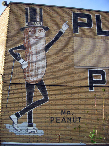 Mr. Peanut on the wall of the old Wilkes-Barre factory