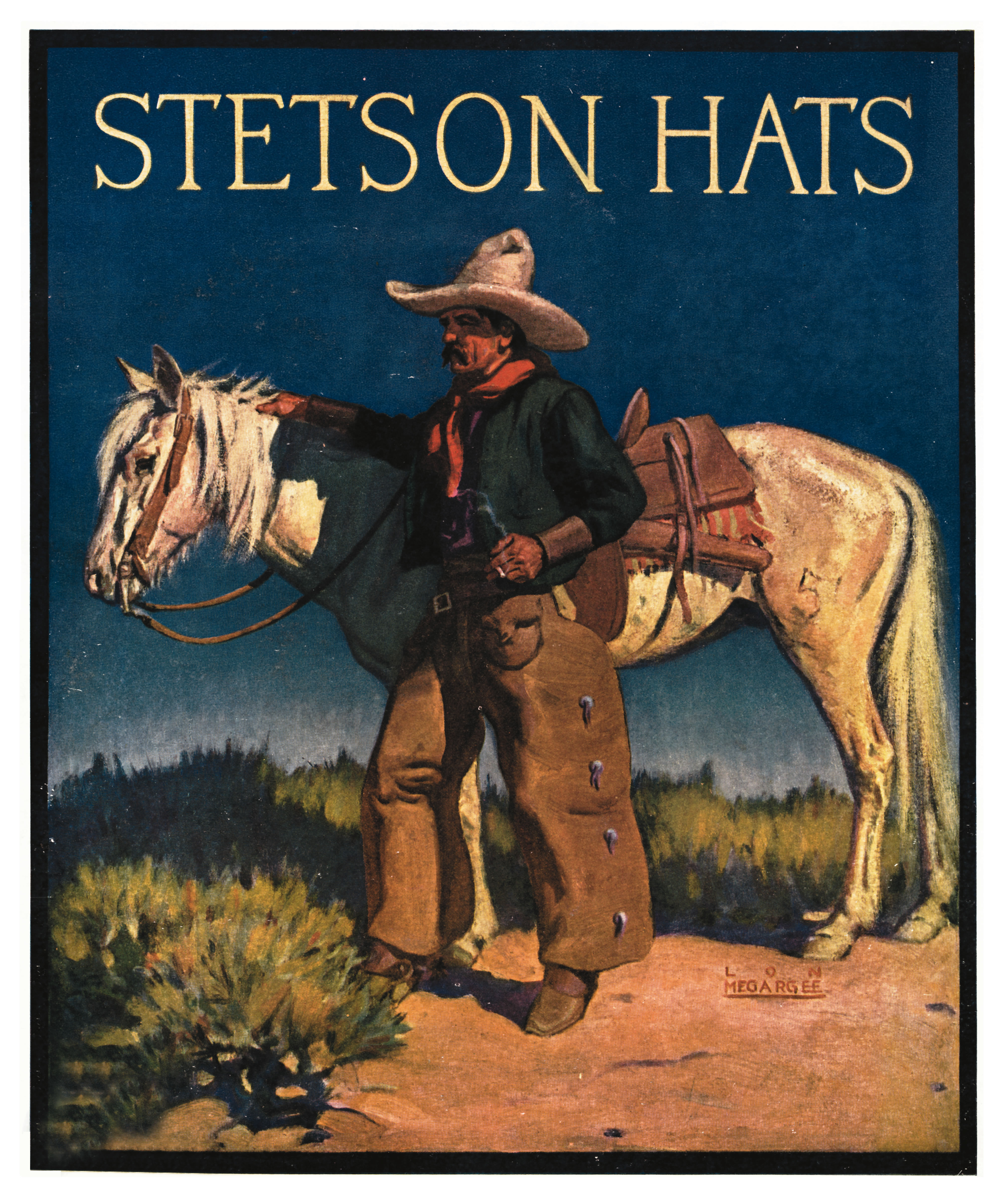 Stetson poster featuring a cowboy and his horse