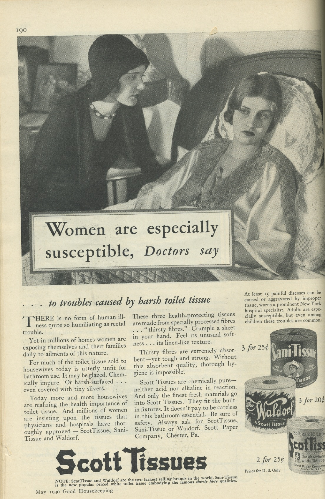 1930 Good Housekeeping Ad for Scott Tissue touting the benefits for women of the product