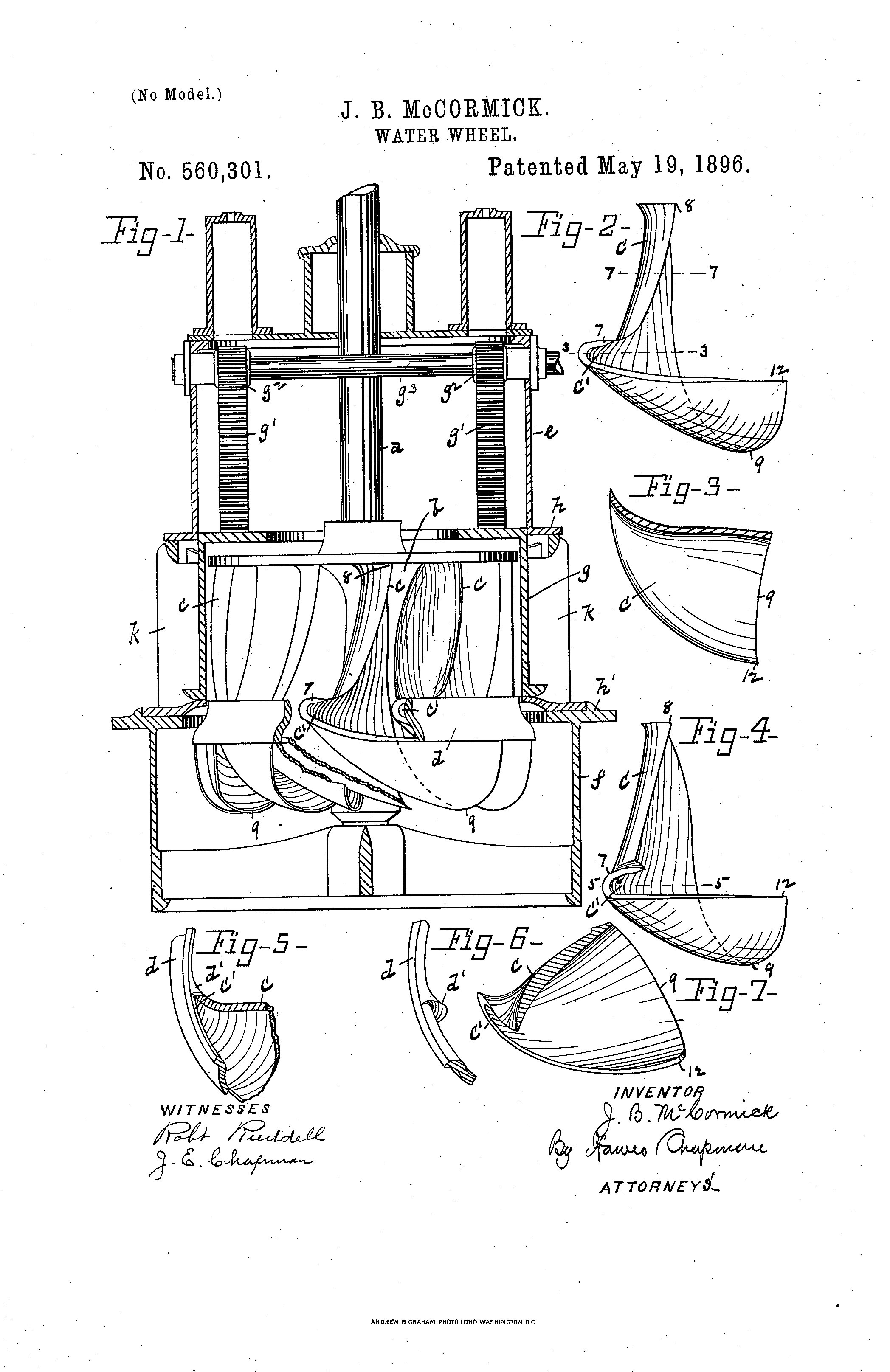 John B. McCormick's patent for the mixed flow water turbine