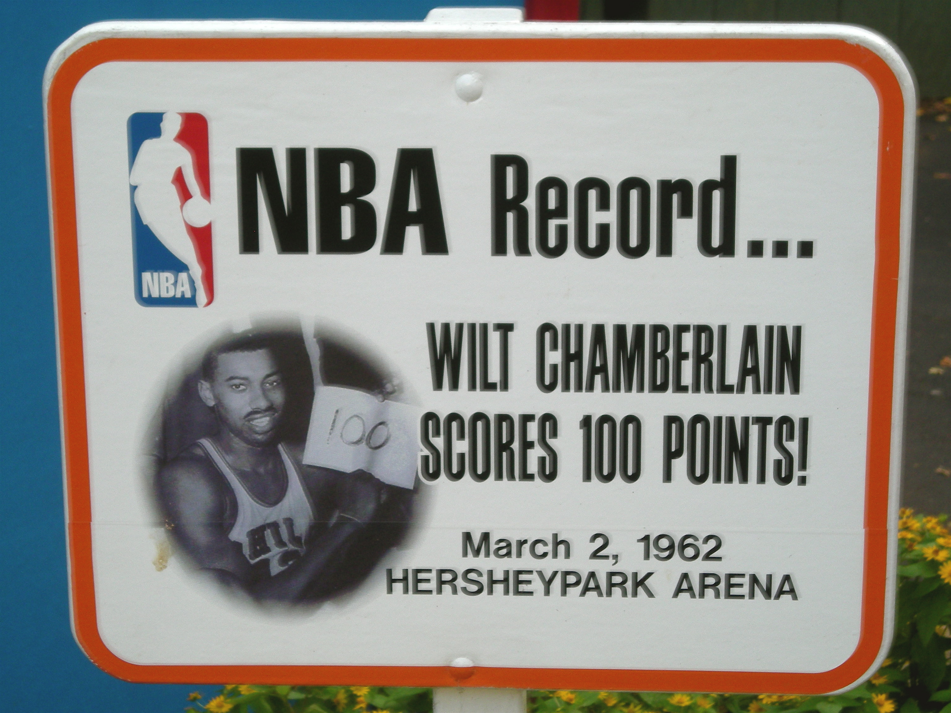 Sign Outside Hershey Arena commemorating the night of 100 points